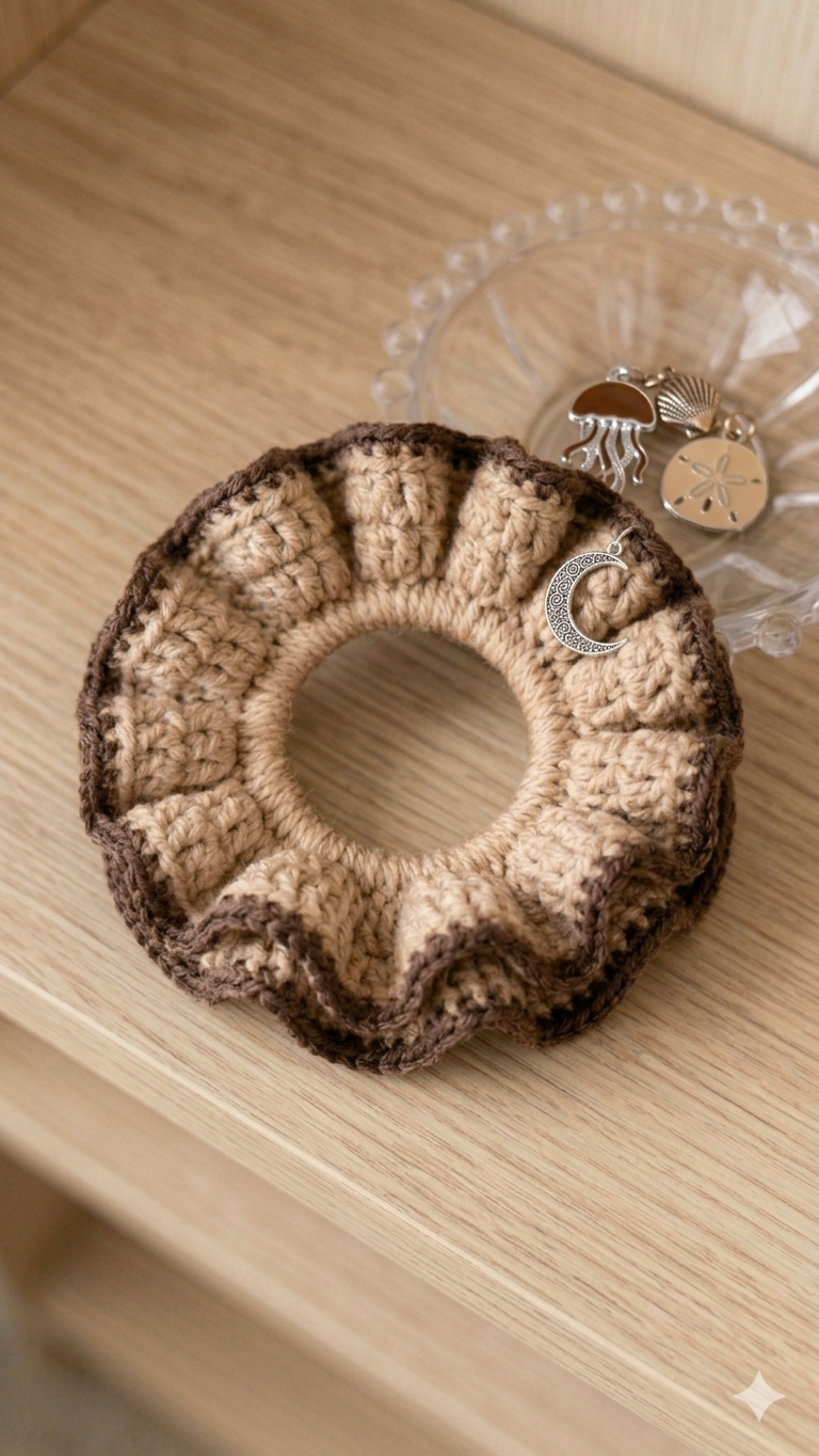 Tan Base Crocheted Scrunchie